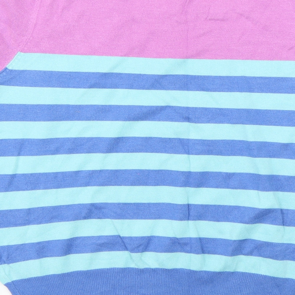 M&S Womens Multicoloured Round Neck Striped Viscose Pullover Jumper Size 14