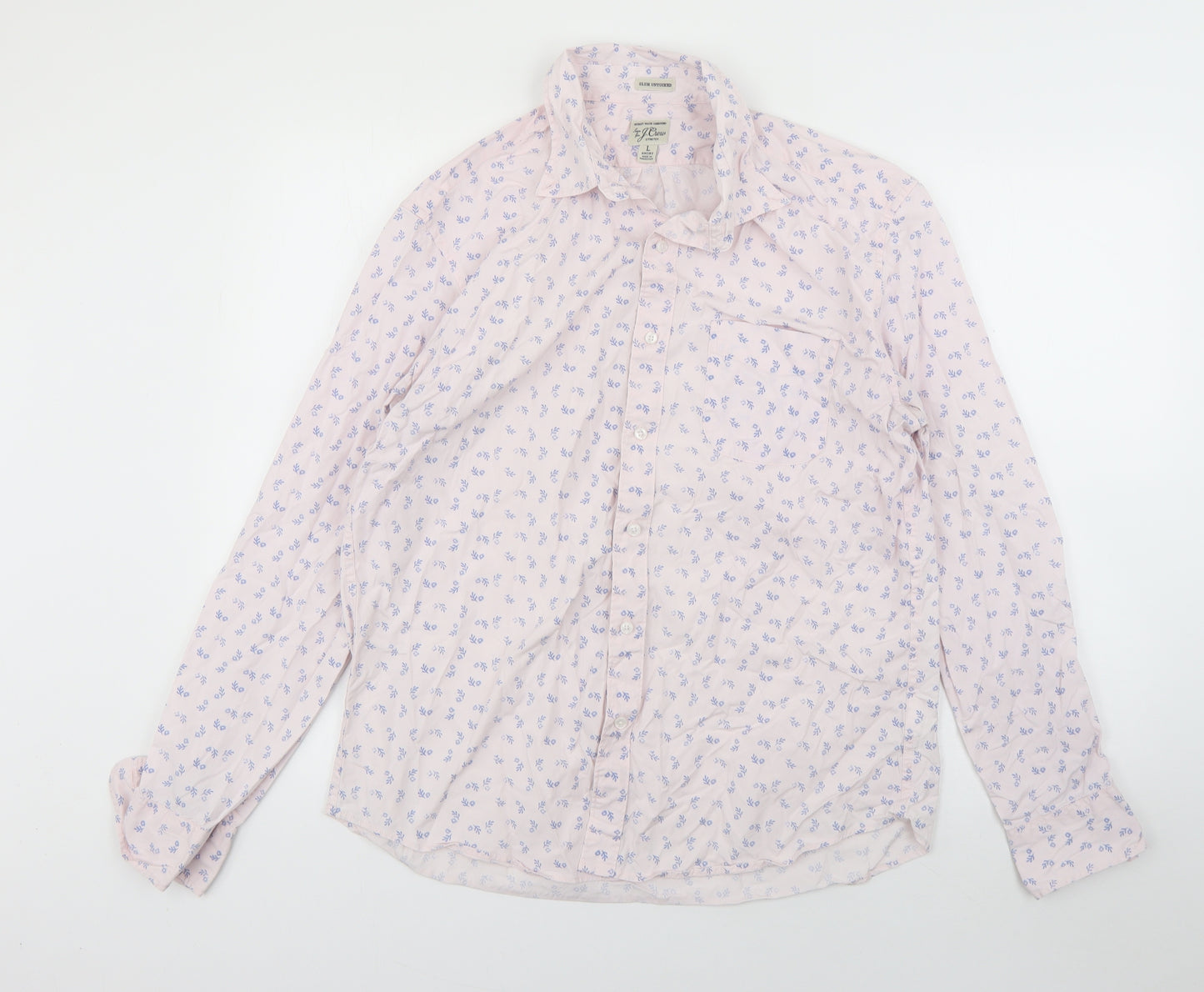J .Crew Mens Pink Floral Cotton  Button-Up Size L Collared
