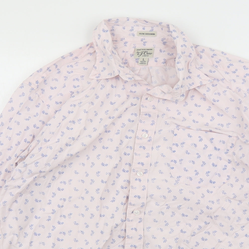 J .Crew Mens Pink Floral Cotton  Button-Up Size L Collared