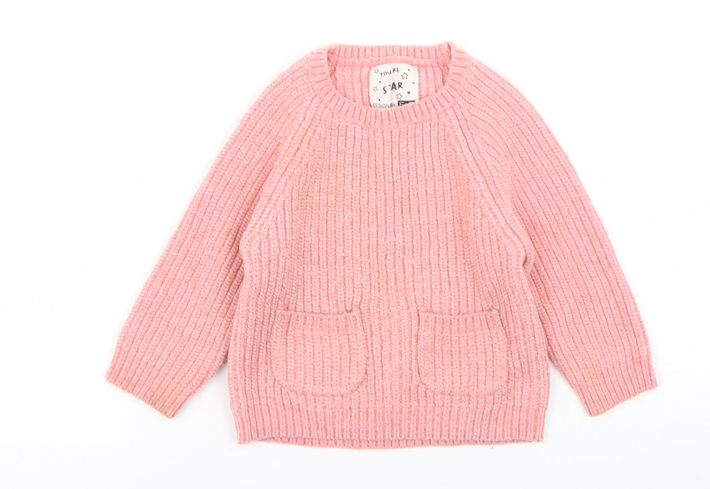 F&F Girls Pink Round Neck  Polyester Pullover Jumper Size 2-3 Years