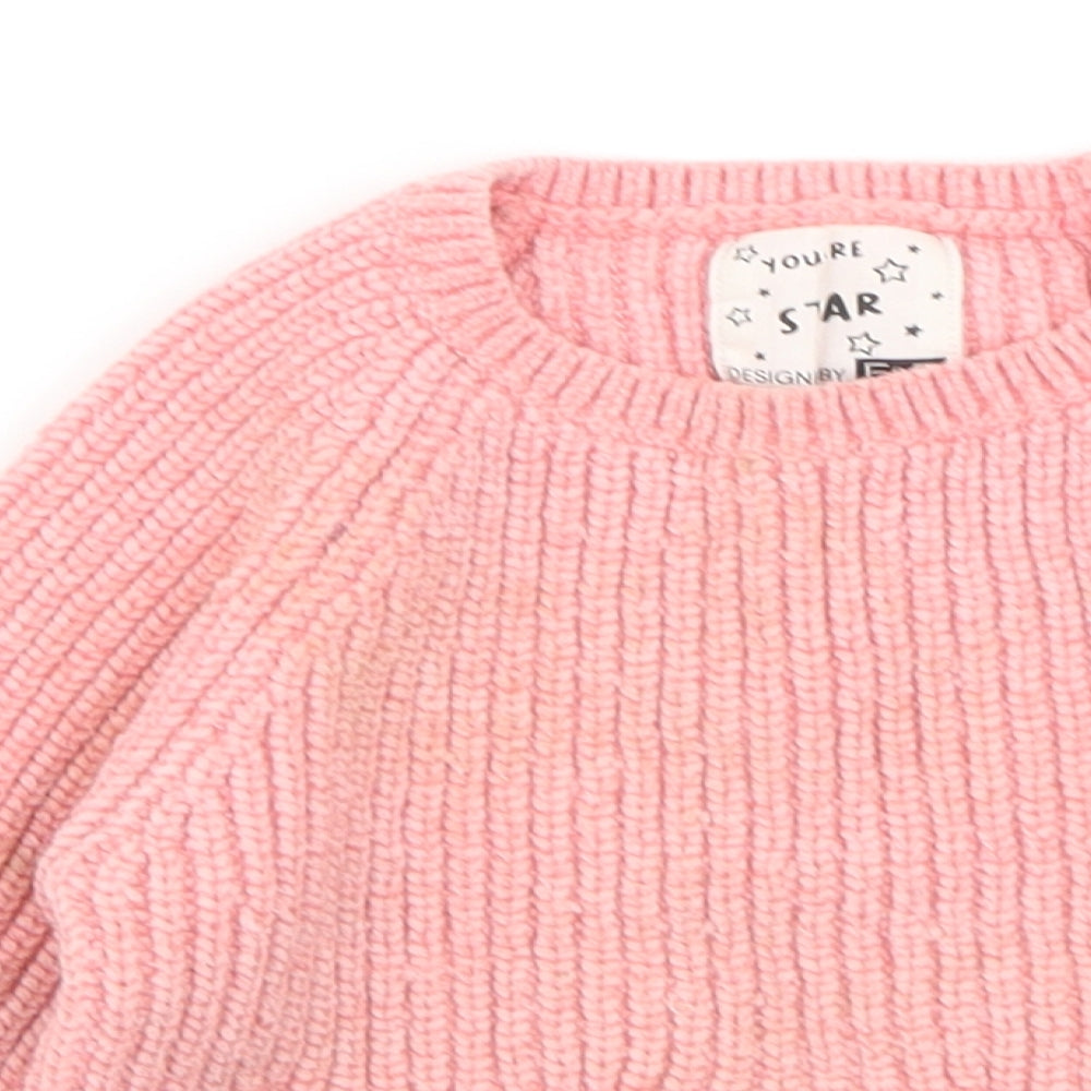F&F Girls Pink Round Neck  Polyester Pullover Jumper Size 2-3 Years