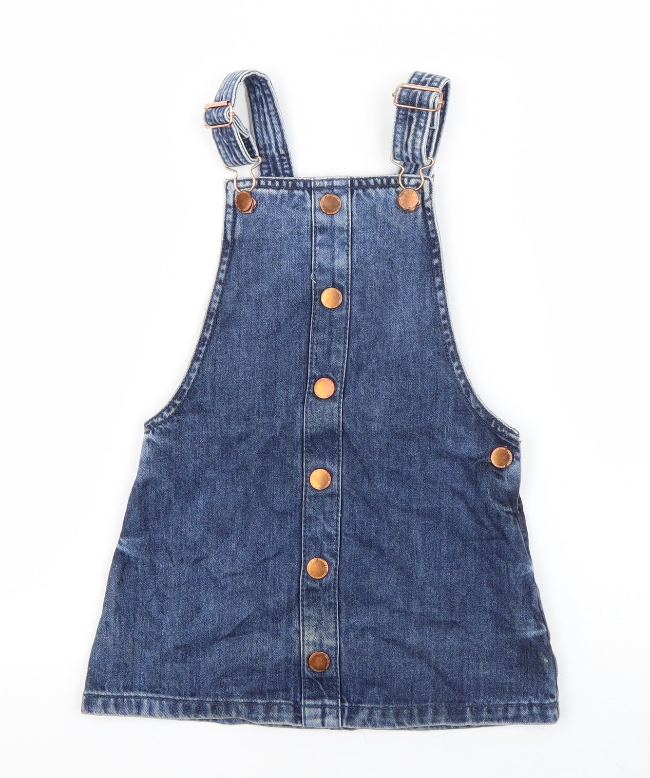 F&F Girls Blue  Cotton Pinafore/Dungaree Dress  Size 3-4 Years  Square Neck