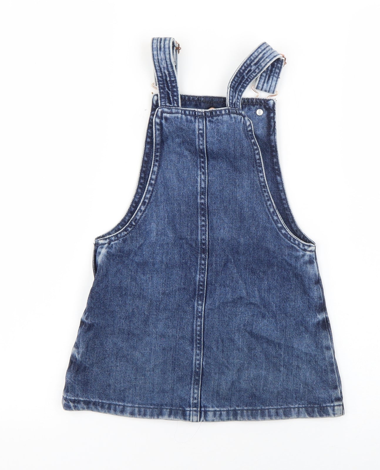 F&F Girls Blue  Cotton Pinafore/Dungaree Dress  Size 3-4 Years  Square Neck
