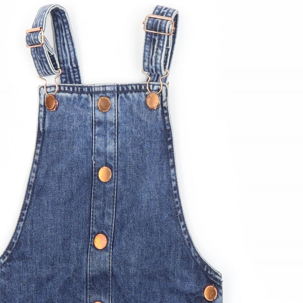 F&F Girls Blue  Cotton Pinafore/Dungaree Dress  Size 3-4 Years  Square Neck