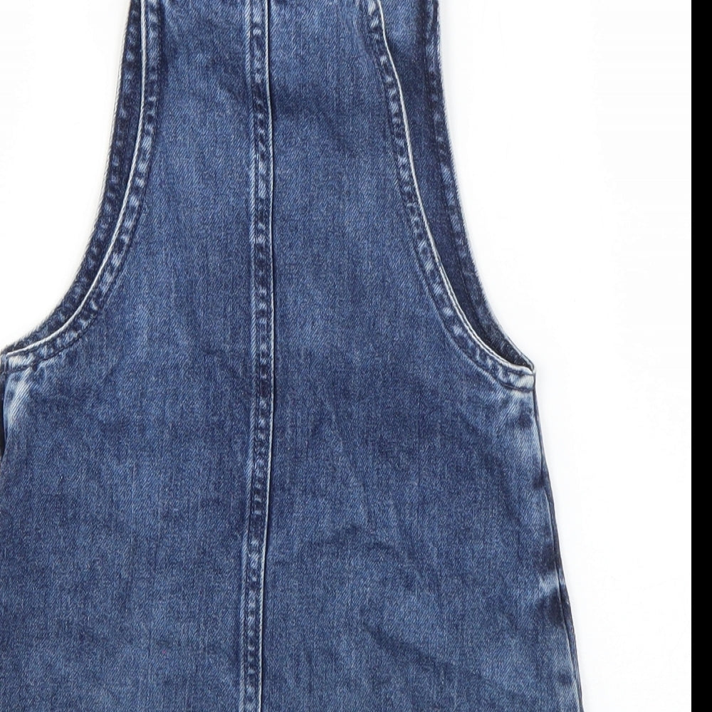 F&F Girls Blue  Cotton Pinafore/Dungaree Dress  Size 3-4 Years  Square Neck