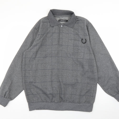 D Project Mens Grey Collared Check Polyester Pullover Jumper Size XL