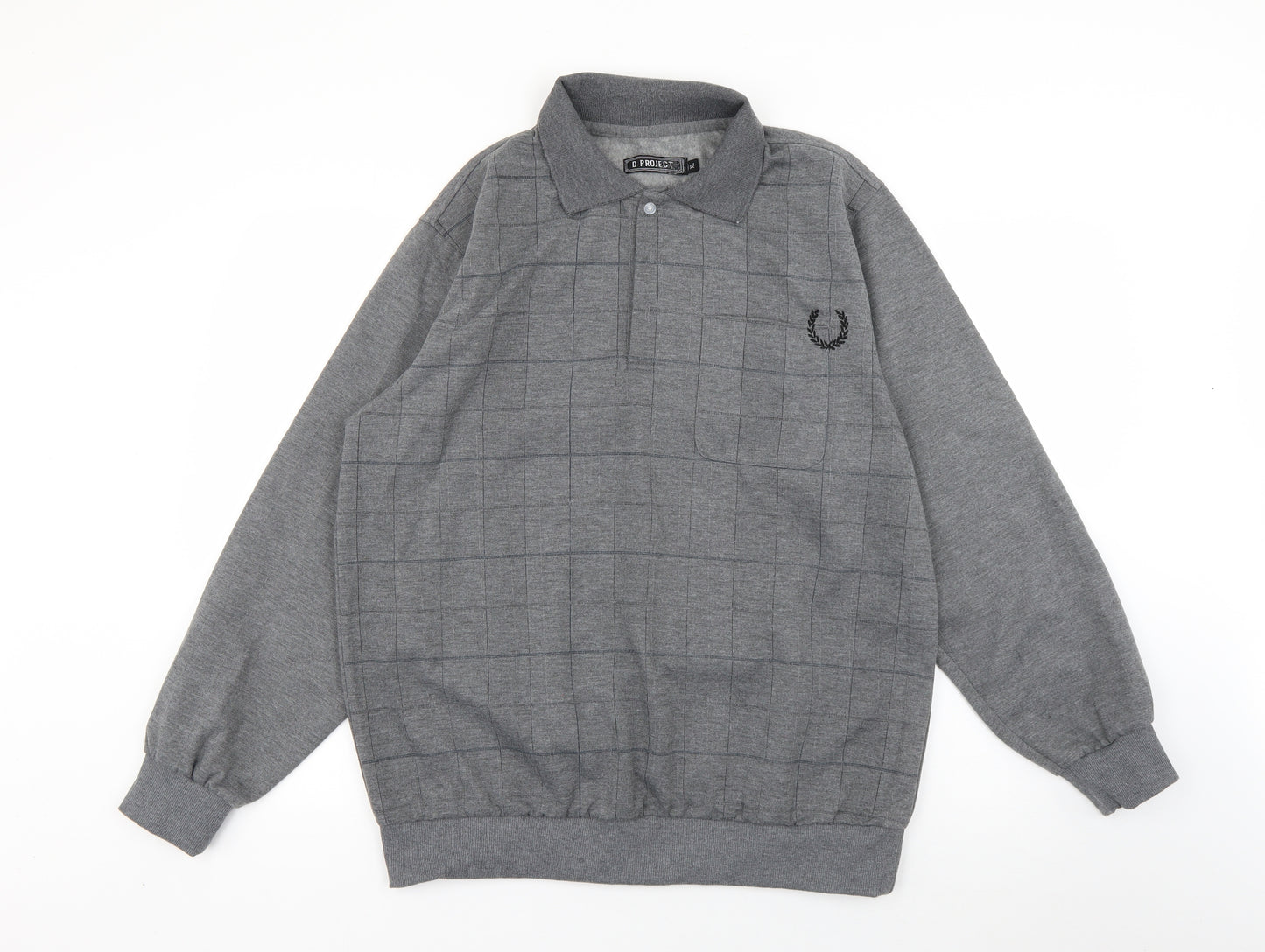 D Project Mens Grey Collared Check Polyester Pullover Jumper Size XL