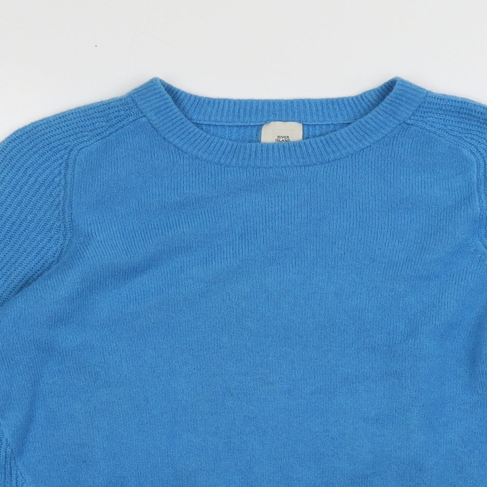 River Island Womens Blue Crew Neck  Acrylic Pullover Jumper Size 8