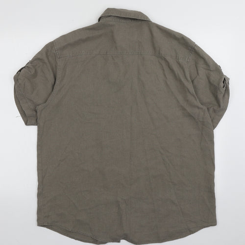 Preworn Mens Beige  Linen  Button-Up Size L Collared Button