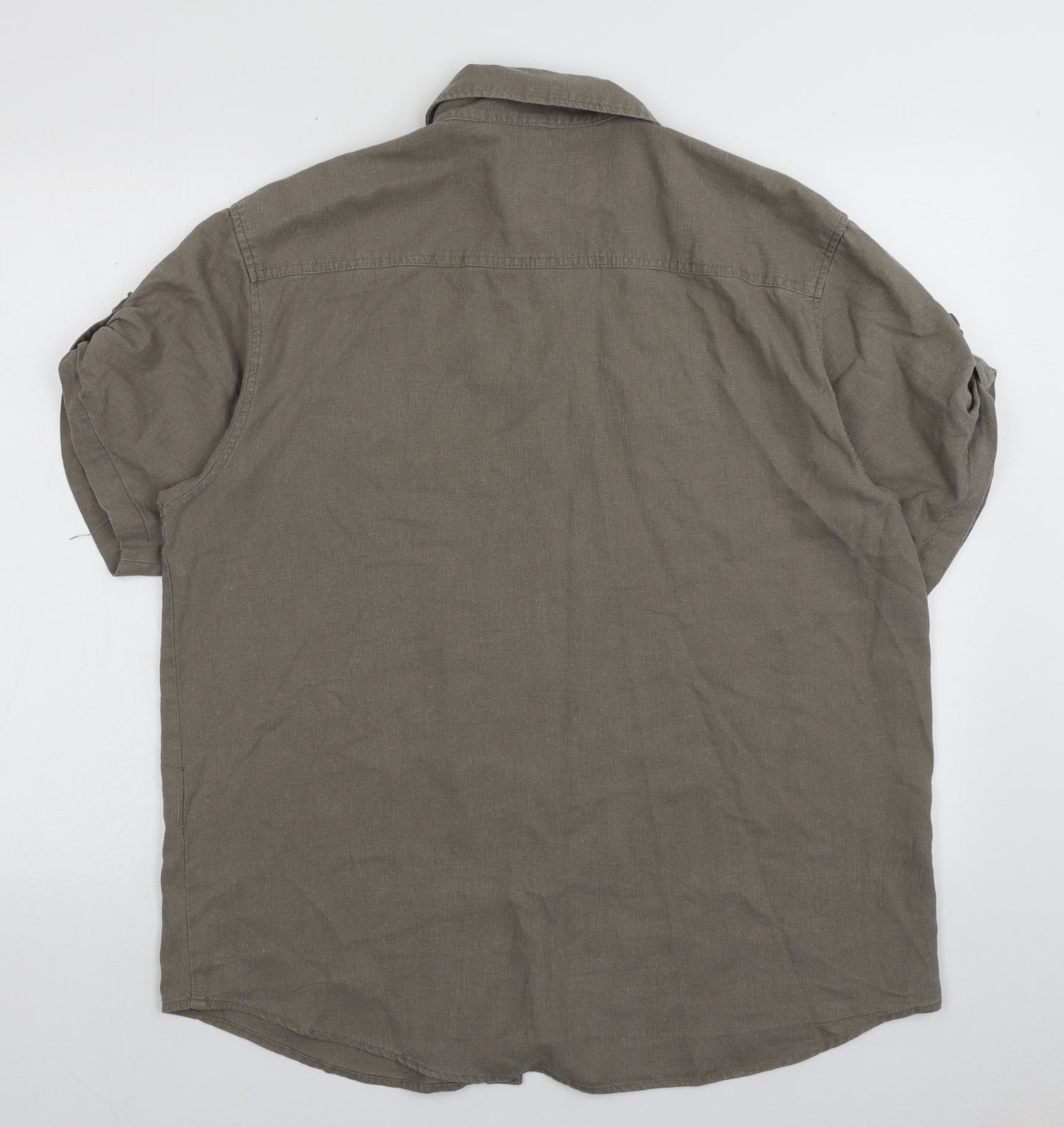 Preworn Mens Beige  Linen  Button-Up Size L Collared Button