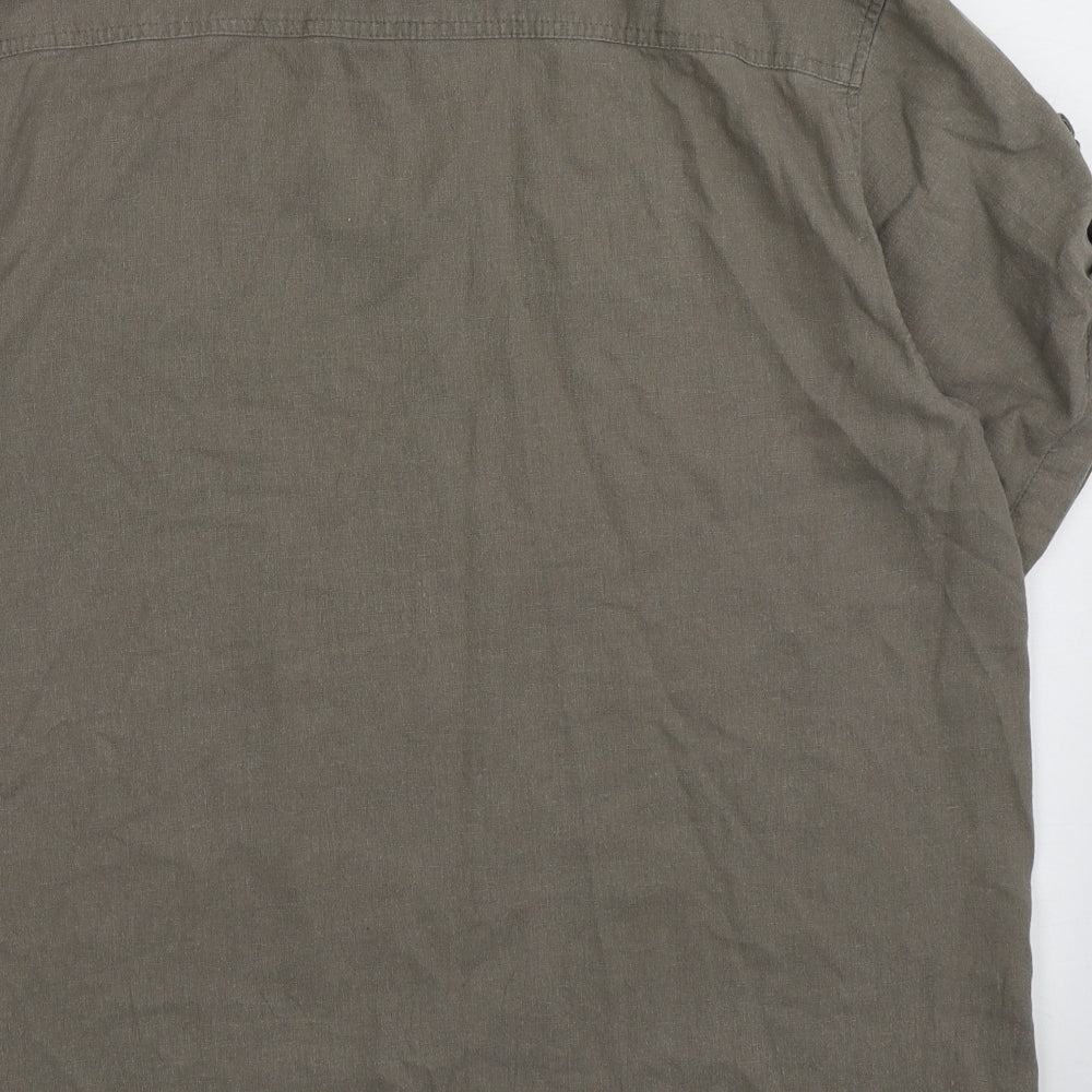Preworn Mens Beige  Linen  Button-Up Size L Collared Button