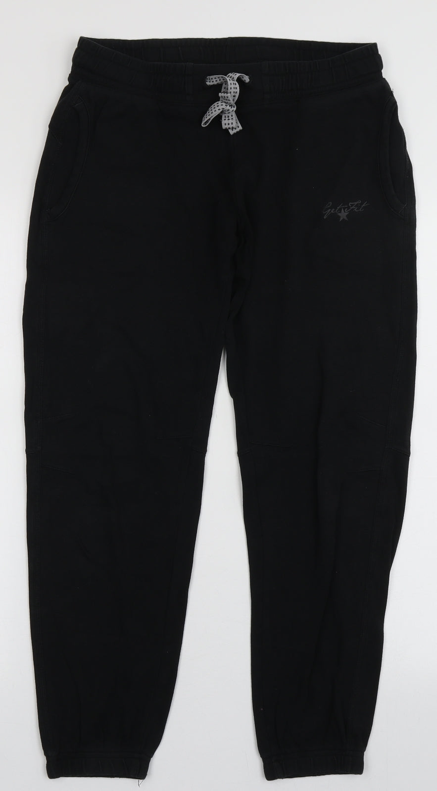 get fit Womens Black  Cotton Jogger Trousers Size S L28 in Regular Tie