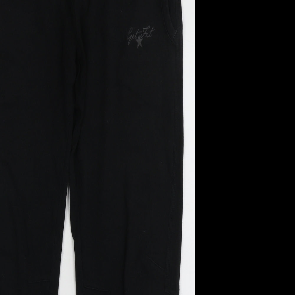 get fit Womens Black  Cotton Jogger Trousers Size S L28 in Regular Tie