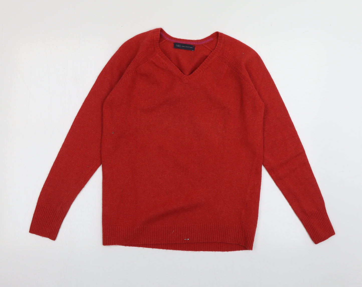 Marks and Spencer Womens Red V-Neck  Wool Pullover Jumper Size 10