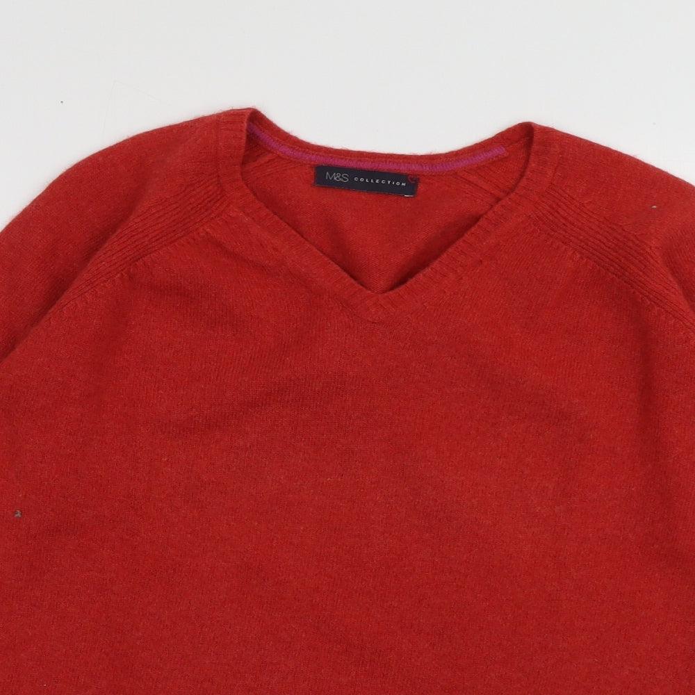 Marks and Spencer Womens Red V-Neck  Wool Pullover Jumper Size 10