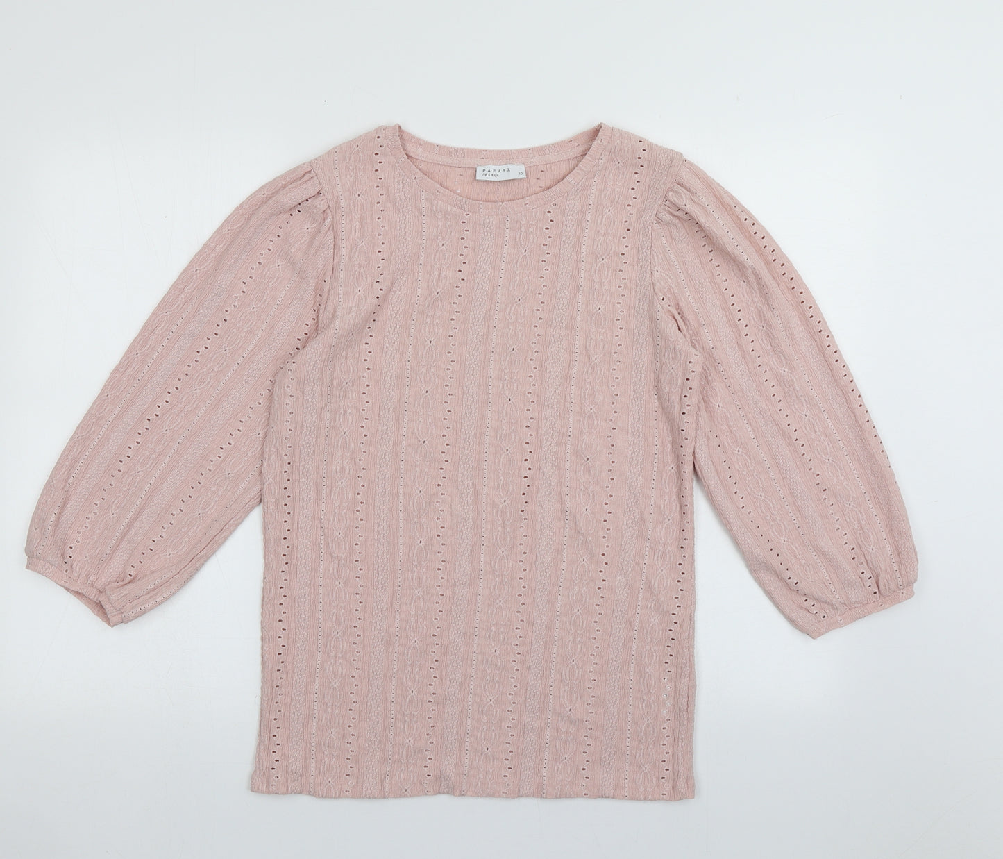Matalan Womens Pink Geometric Polyester Basic Blouse Size 10 Crew Neck