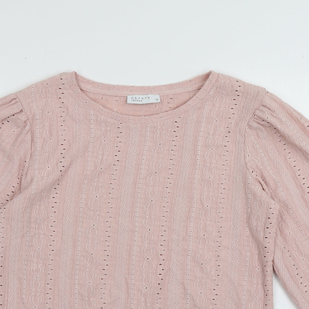 Matalan Womens Pink Geometric Polyester Basic Blouse Size 10 Crew Neck