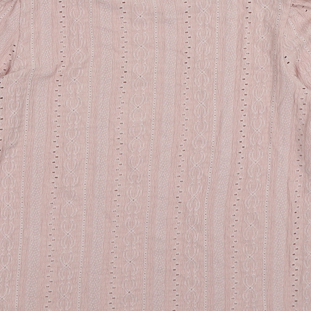 Matalan Womens Pink Geometric Polyester Basic Blouse Size 10 Crew Neck