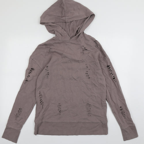 Topshop Womens Purple  Cotton Pullover Hoodie Size 8  Pullover - ripped details