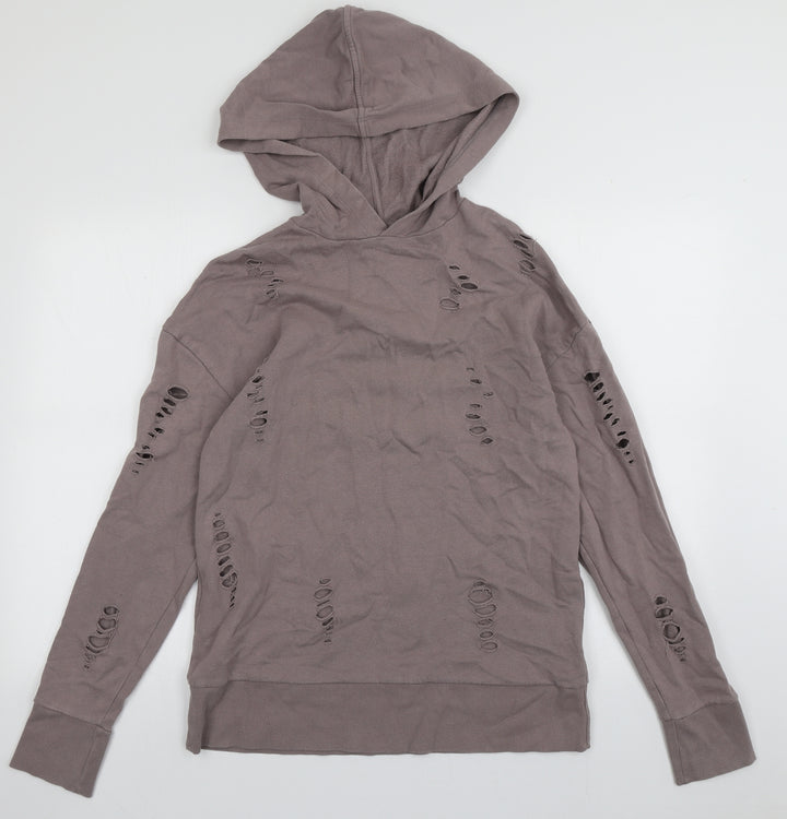 Topshop Womens Purple  Cotton Pullover Hoodie Size 8  Pullover - ripped details