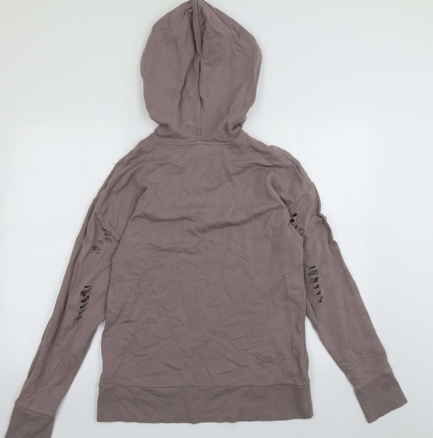 Topshop Womens Purple  Cotton Pullover Hoodie Size 8  Pullover - ripped details