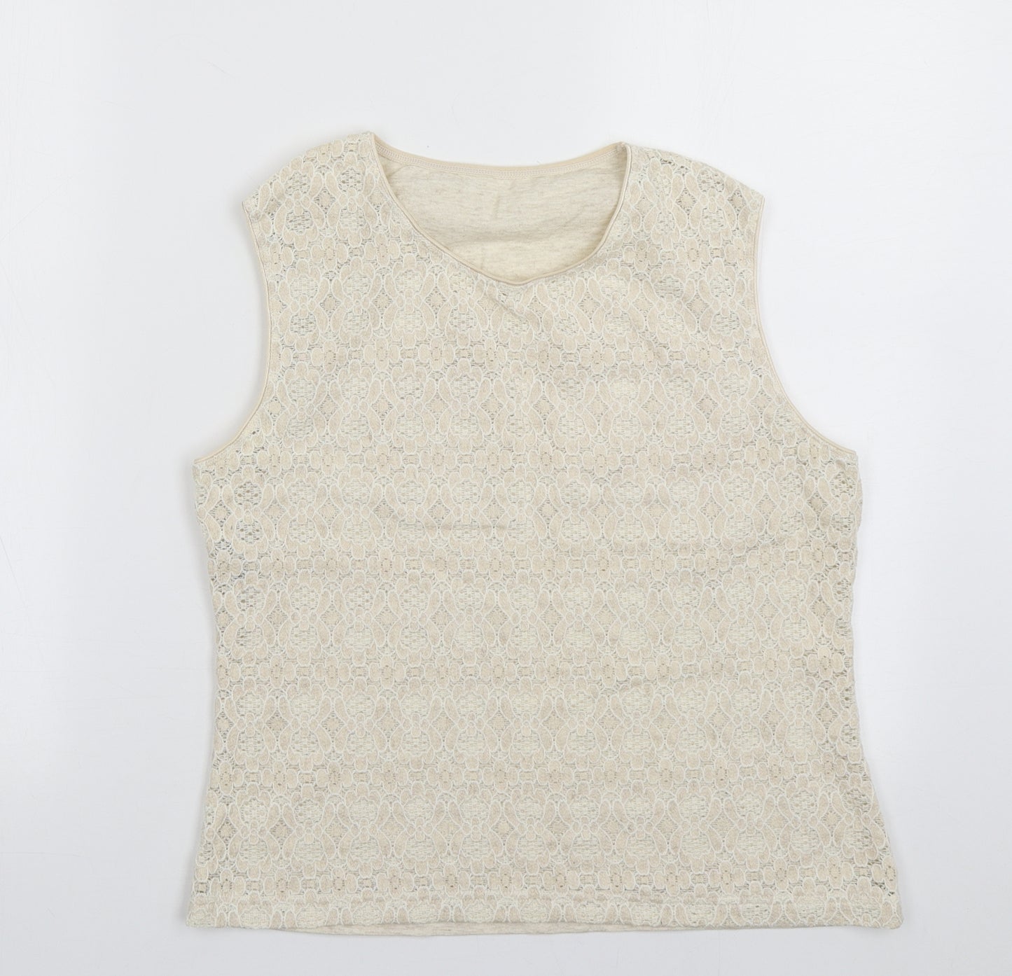 Marks and Spencer Womens Beige Geometric Cotton Basic Tank Size 16 Crew Neck