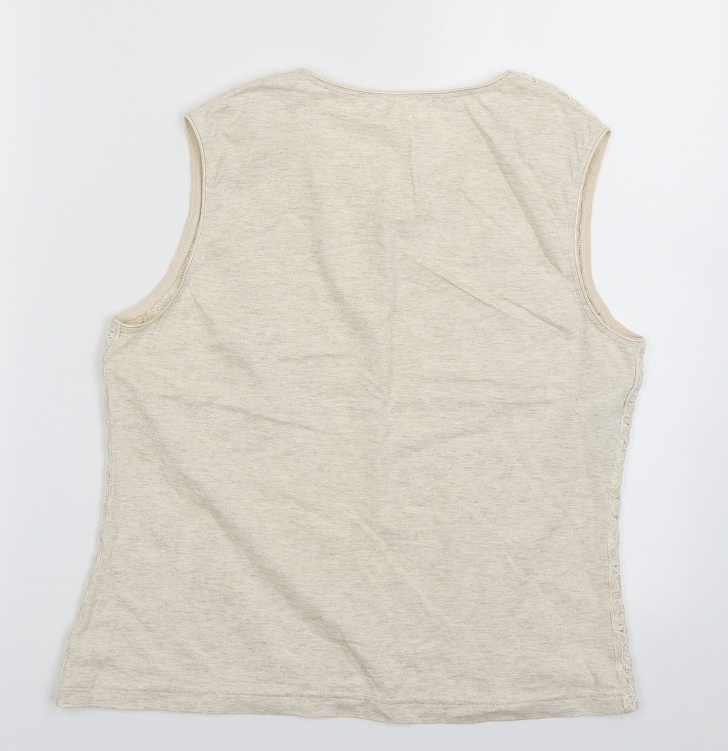 Marks and Spencer Womens Beige Geometric Cotton Basic Tank Size 16 Crew Neck