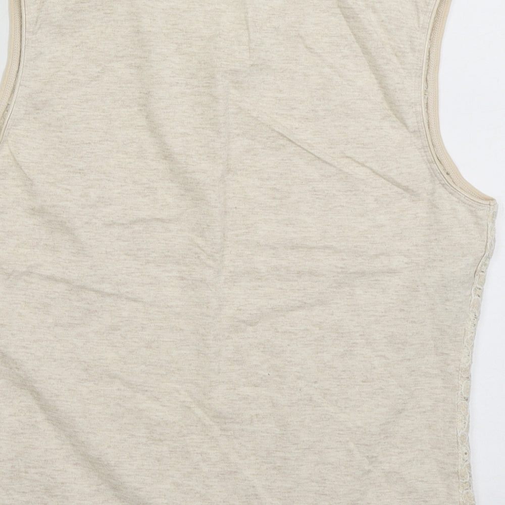 Marks and Spencer Womens Beige Geometric Cotton Basic Tank Size 16 Crew Neck