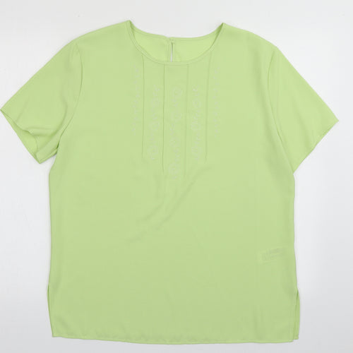 Marks and Spencer Womens Green Fair Isle Polyester Basic Blouse Size 14 Crew Neck