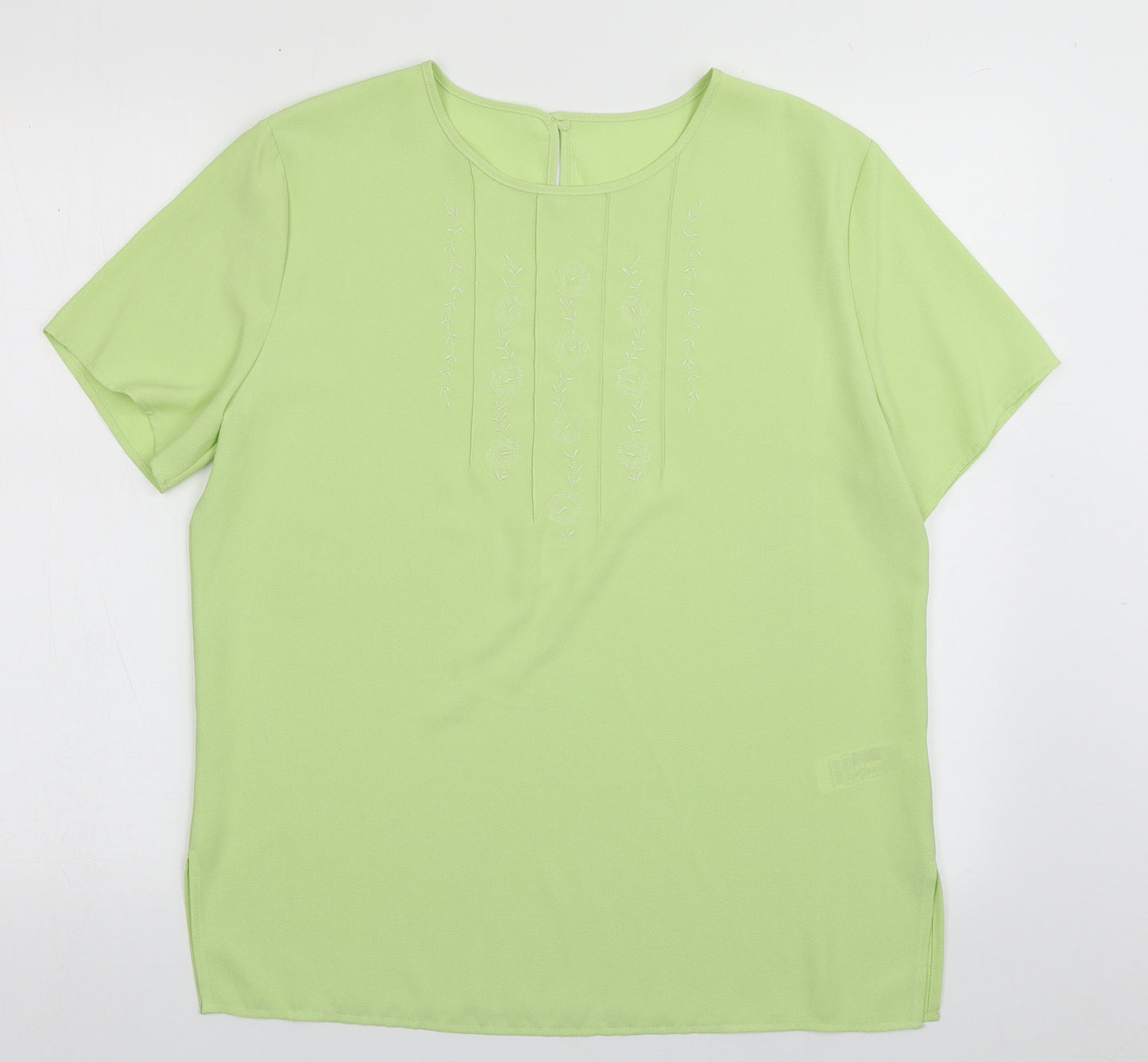 Marks and Spencer Womens Green Fair Isle Polyester Basic Blouse Size 14 Crew Neck
