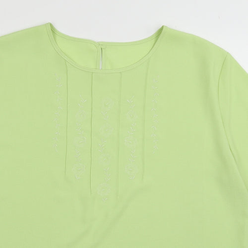 Marks and Spencer Womens Green Fair Isle Polyester Basic Blouse Size 14 Crew Neck