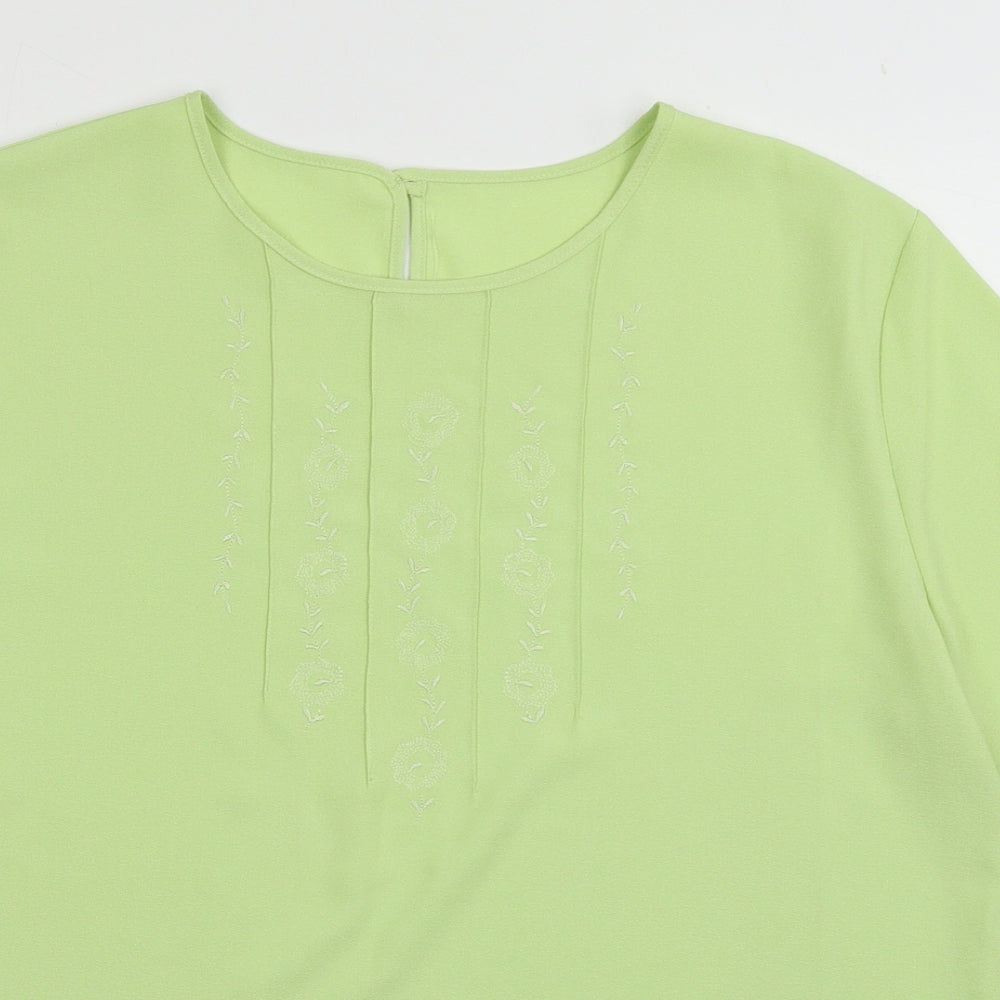 Marks and Spencer Womens Green Fair Isle Polyester Basic Blouse Size 14 Crew Neck