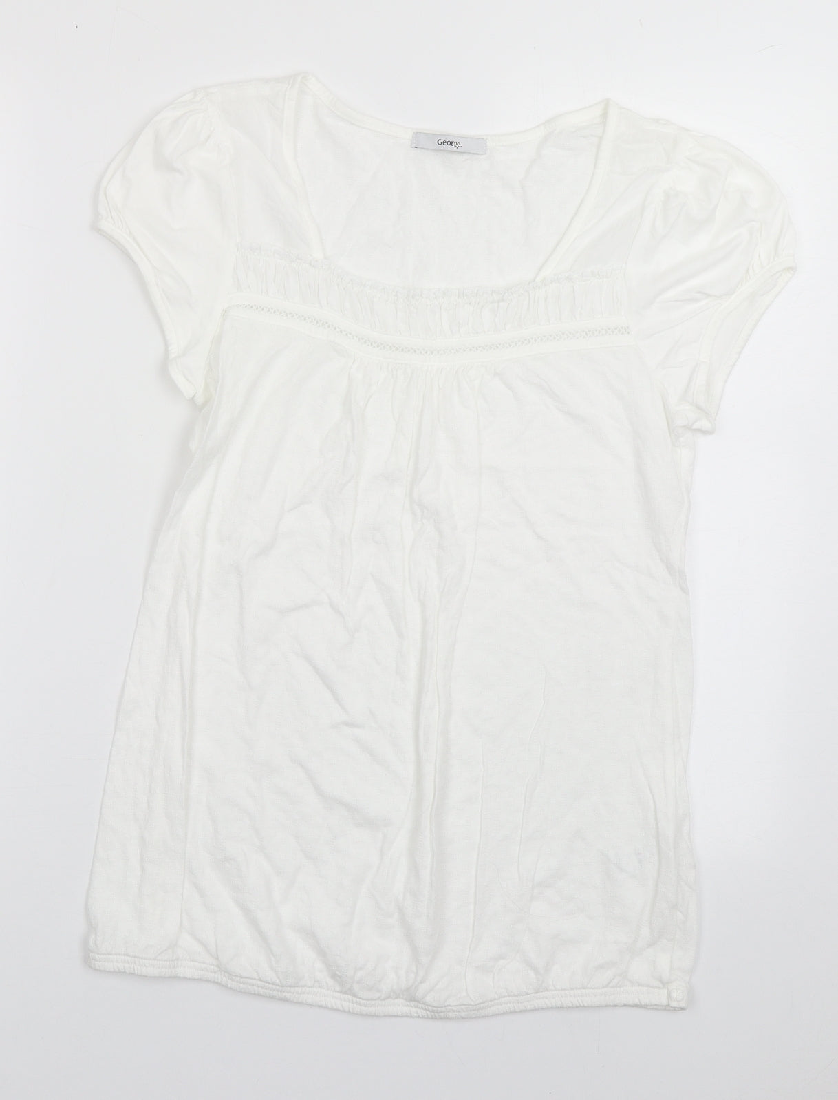 George Womens White Fair Isle Cotton Basic T-Shirt Size 14 Scoop Neck