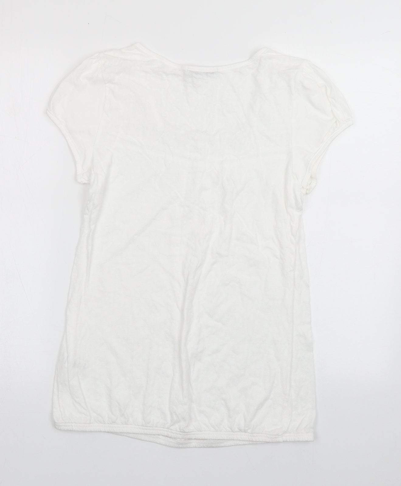 George Womens White Fair Isle Cotton Basic T-Shirt Size 14 Scoop Neck