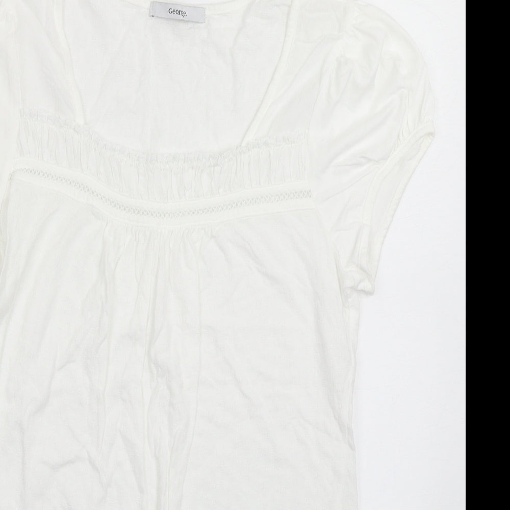 George Womens White Fair Isle Cotton Basic T-Shirt Size 14 Scoop Neck