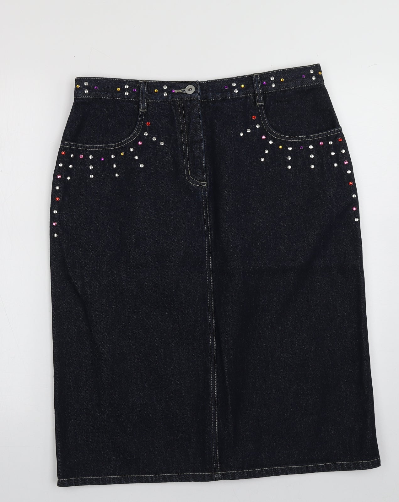 Dorothy Perkins Womens Blue  Cotton A-Line Skirt Size 14   Button