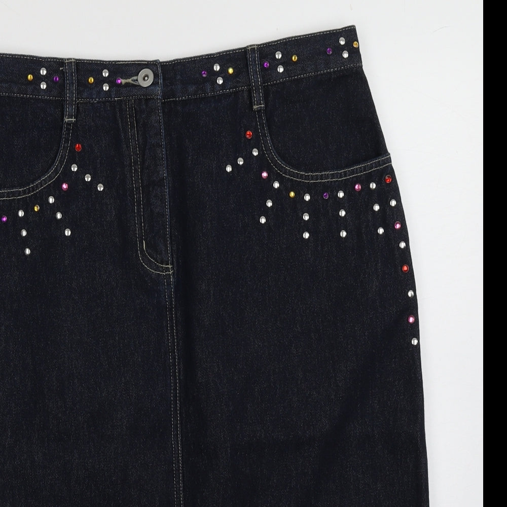 Dorothy Perkins Womens Blue  Cotton A-Line Skirt Size 14   Button