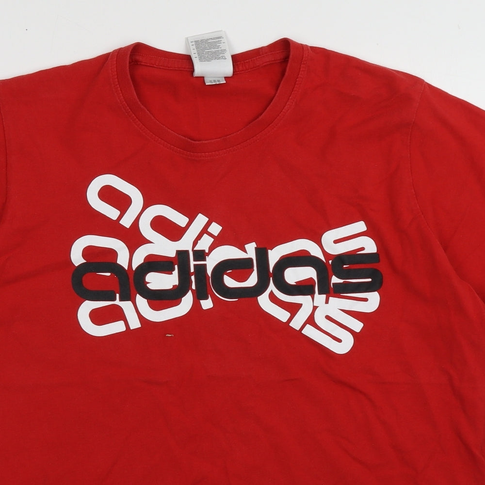 adidas Mens Red  Cotton  T-Shirt Size L Crew Neck