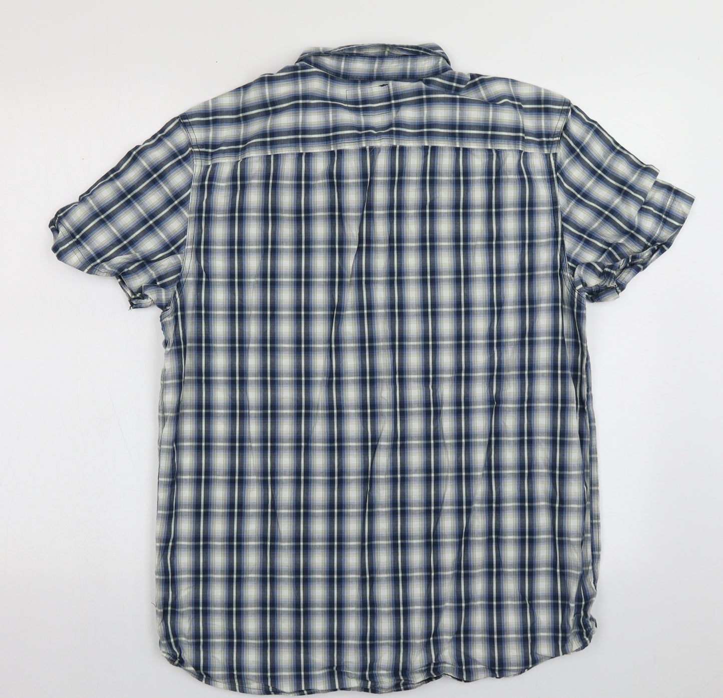 Cedar Wood State Mens Blue Check Cotton  Button-Up Size L Collared Button