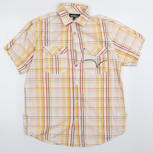 Mish Mash Mens Yellow Check Cotton  Button-Up Size L Collared Button