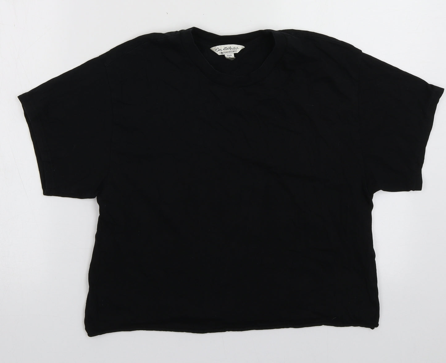 Miss Selfridge Womens Black  Cotton Cropped T-Shirt Size XS Collared