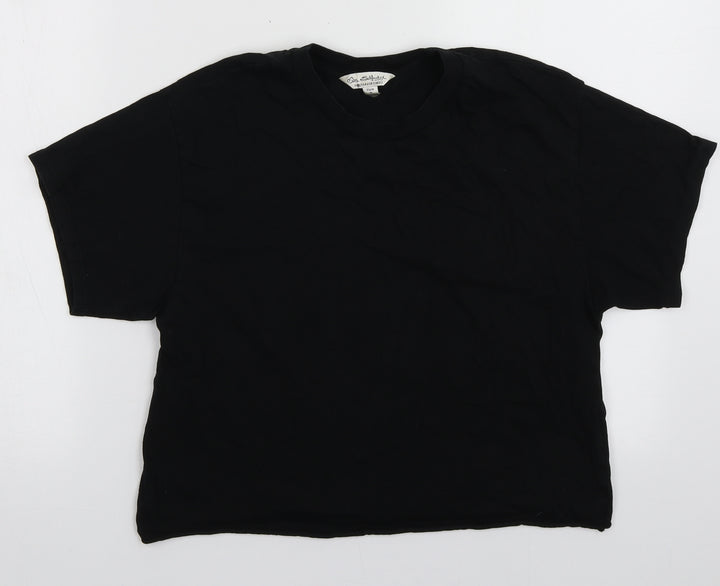 Miss Selfridge Womens Black Cotton Cropped T-Shirt Size XS Collared