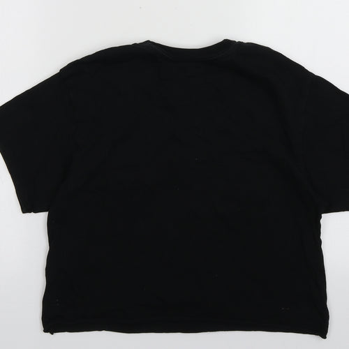 Miss Selfridge Womens Black  Cotton Cropped T-Shirt Size XS Collared
