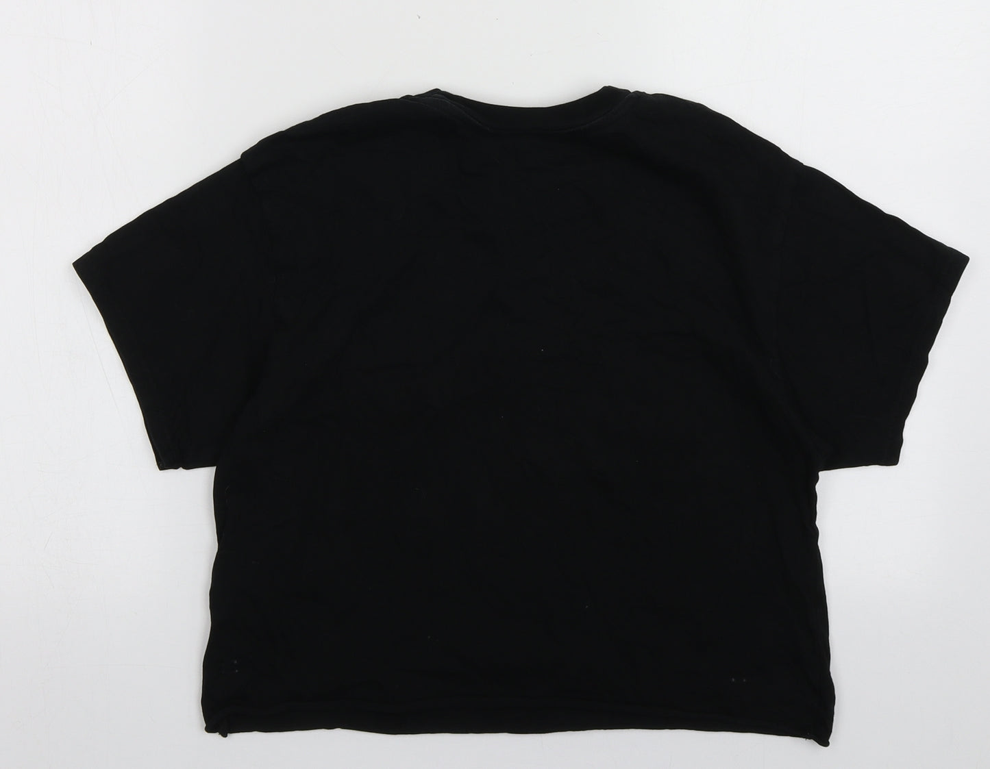 Miss Selfridge Womens Black  Cotton Cropped T-Shirt Size XS Collared