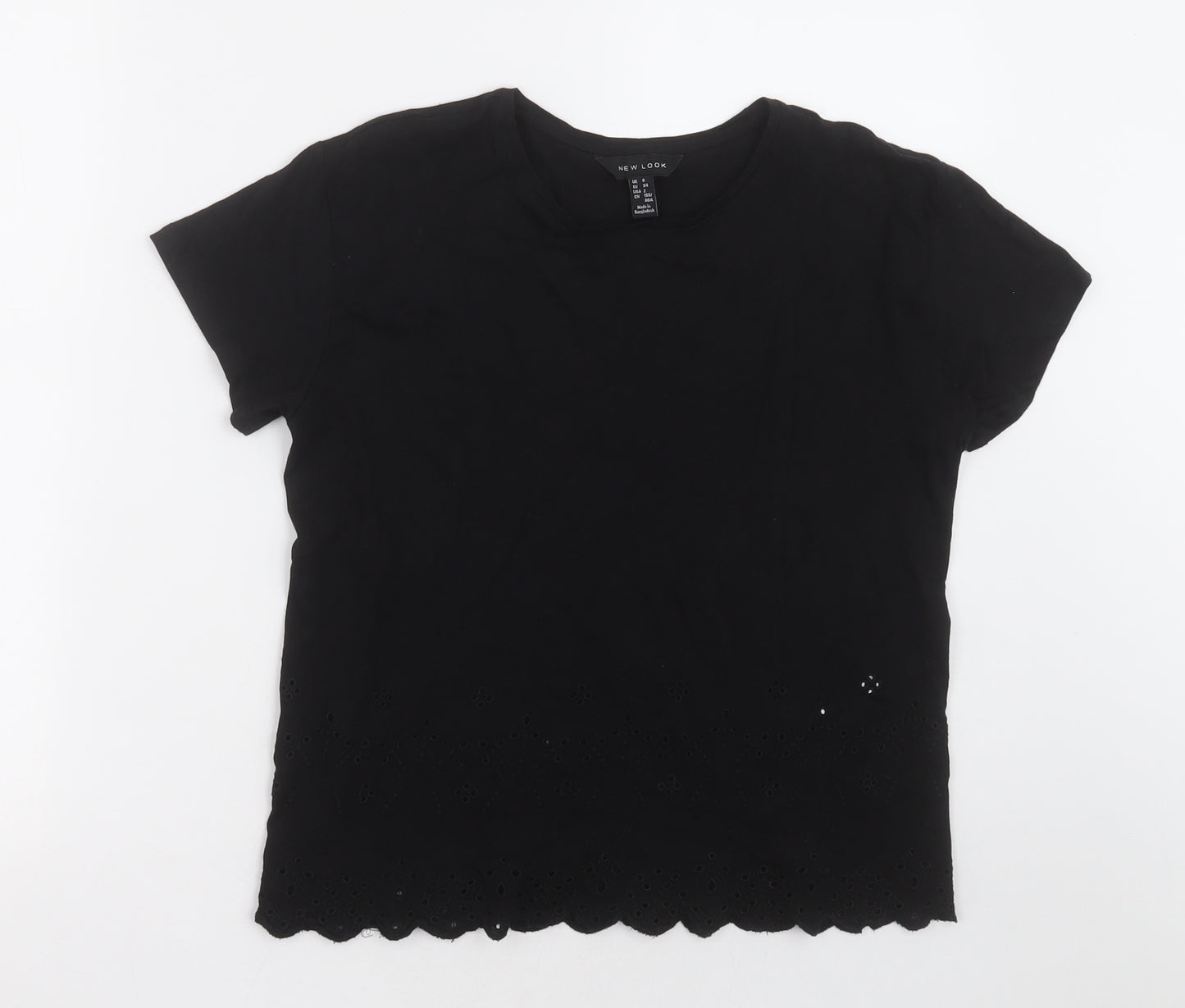 New Look Womens Black  Cotton Basic T-Shirt Size 6 Crew Neck