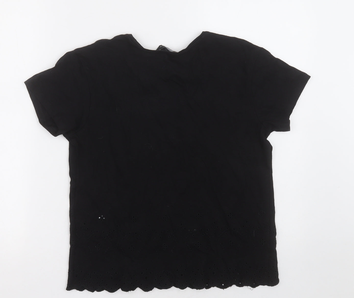 New Look Womens Black  Cotton Basic T-Shirt Size 6 Crew Neck
