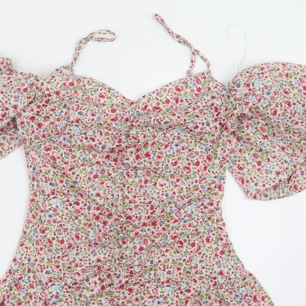 Missguided Womens Pink Floral Polyester A-Line  Size 10  V-Neck Pullover