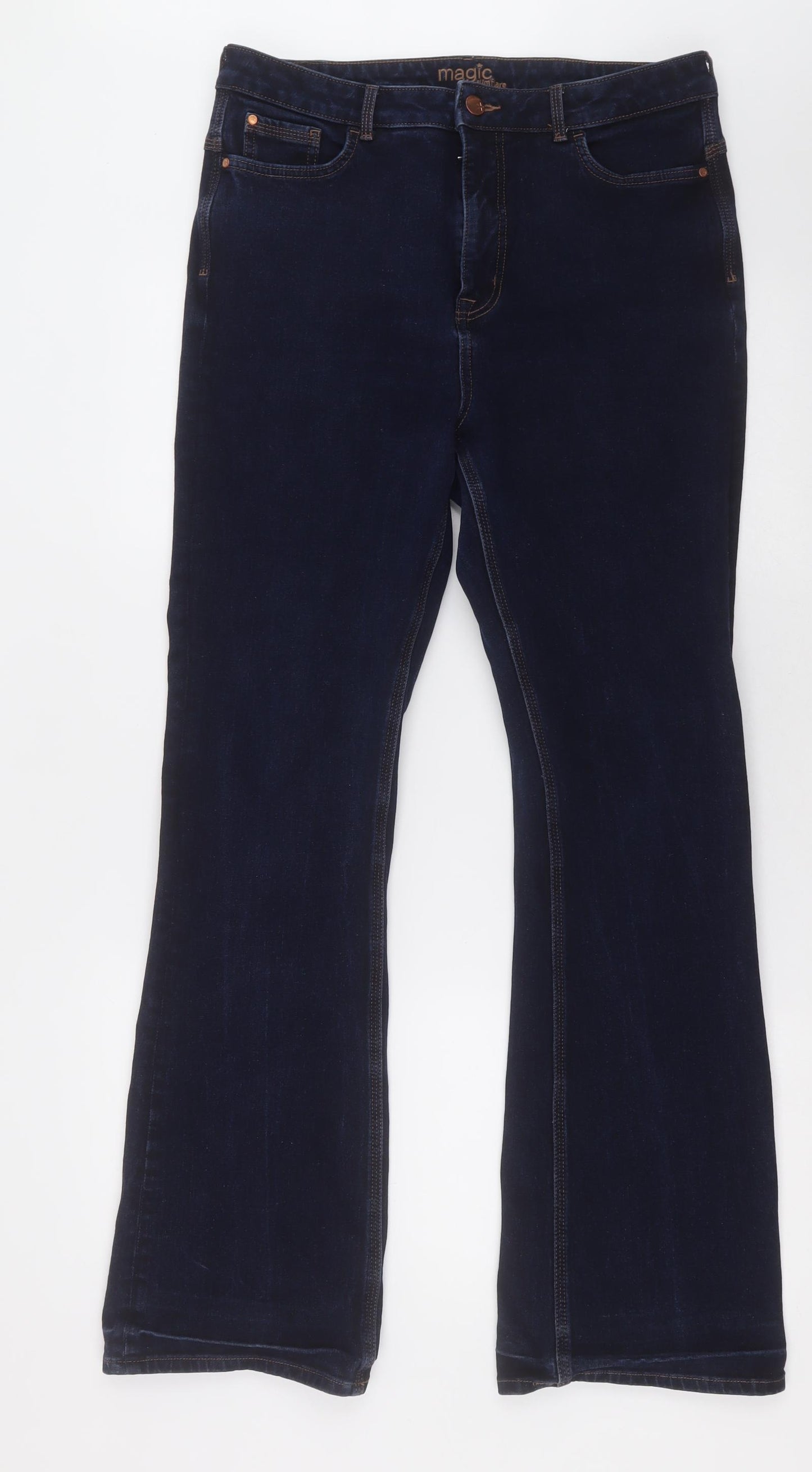 Marks and Spencer Womens Blue  Cotton Flared Jeans Size 16 L33 in Slim Button
