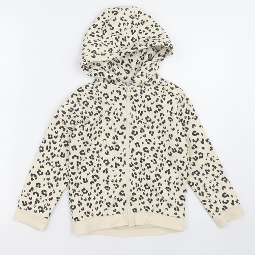 sainsburys Girls Beige Animal Print Cotton Full Zip Hoodie Size 6 Years  Zip