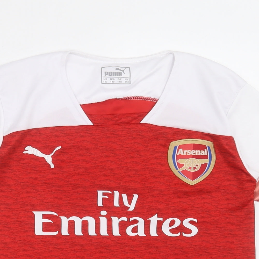 PUMA Boys Red  Polyester Pullover T-Shirt Size 9-10 Years V-Neck Pullover - Arsenal FC